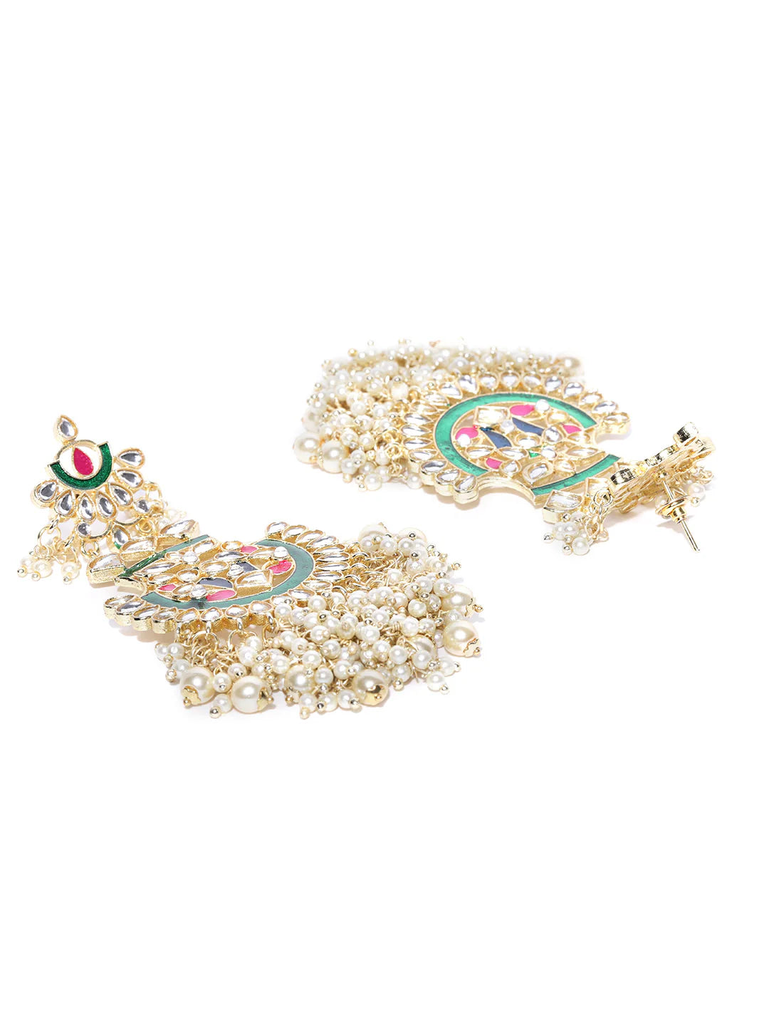 Agaami collection Gold Plated Kundan Studded Off-White Beaded Multicolor Drop Earrings
