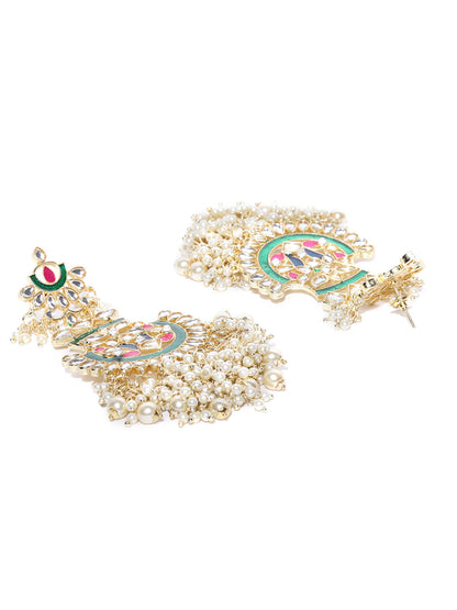 Agaami collection Gold Plated Kundan Studded Off-White Beaded Multicolor Drop Earrings