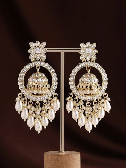Agaami Pearl and Gold Plated Chandbalis