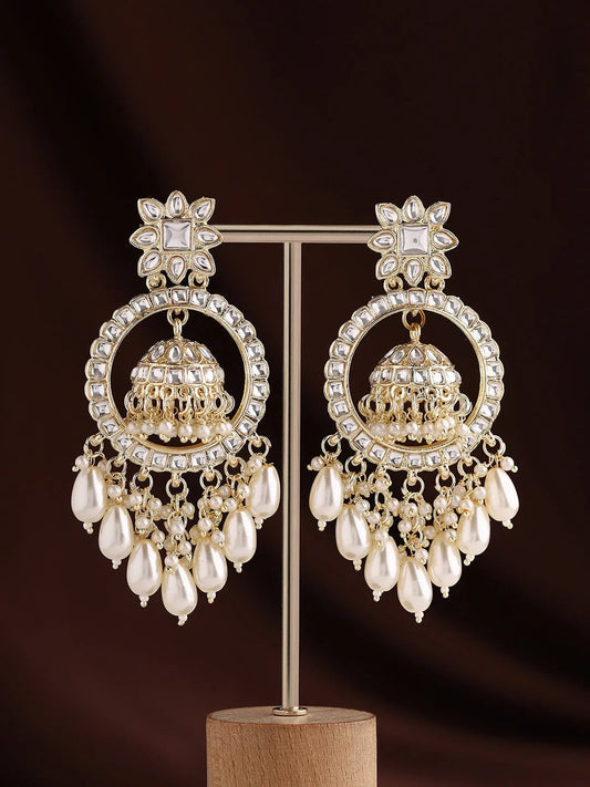 Agaami Pearl and Gold Plated Chandbalis