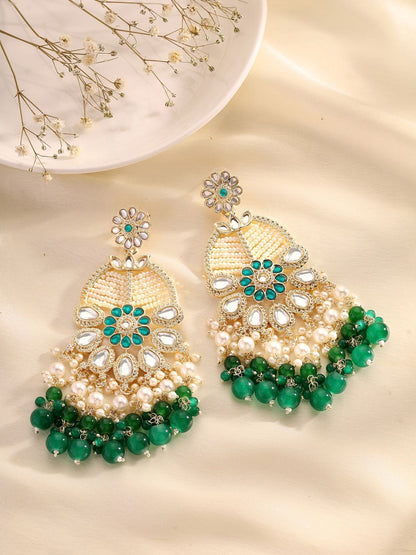 Agaami Floral Green Beads and Pearl Earrings