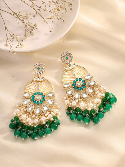 Agaami Floral Green Beads and Pearl Earrings
