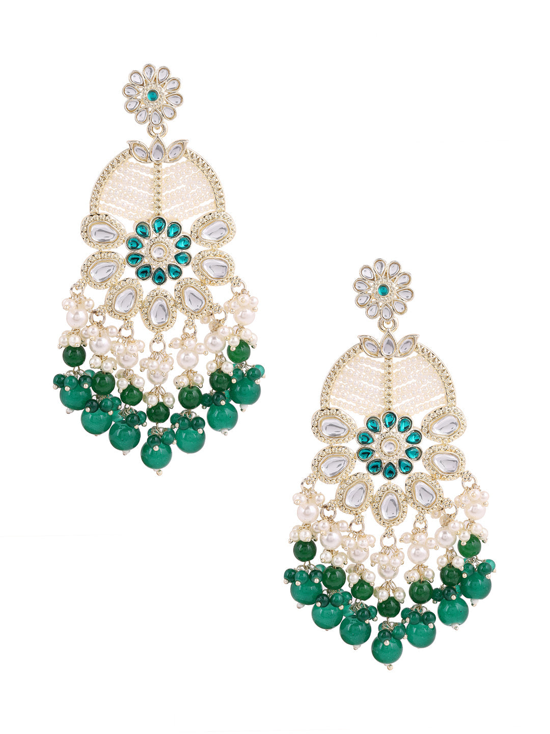 Agaami Floral Green Beads and Pearl Earrings