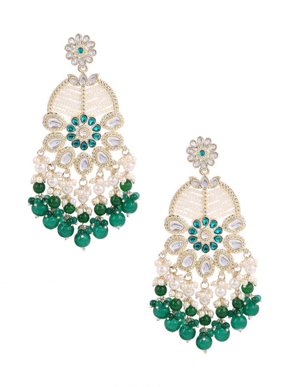 Agaami Floral Green Beads and Pearl Earrings
