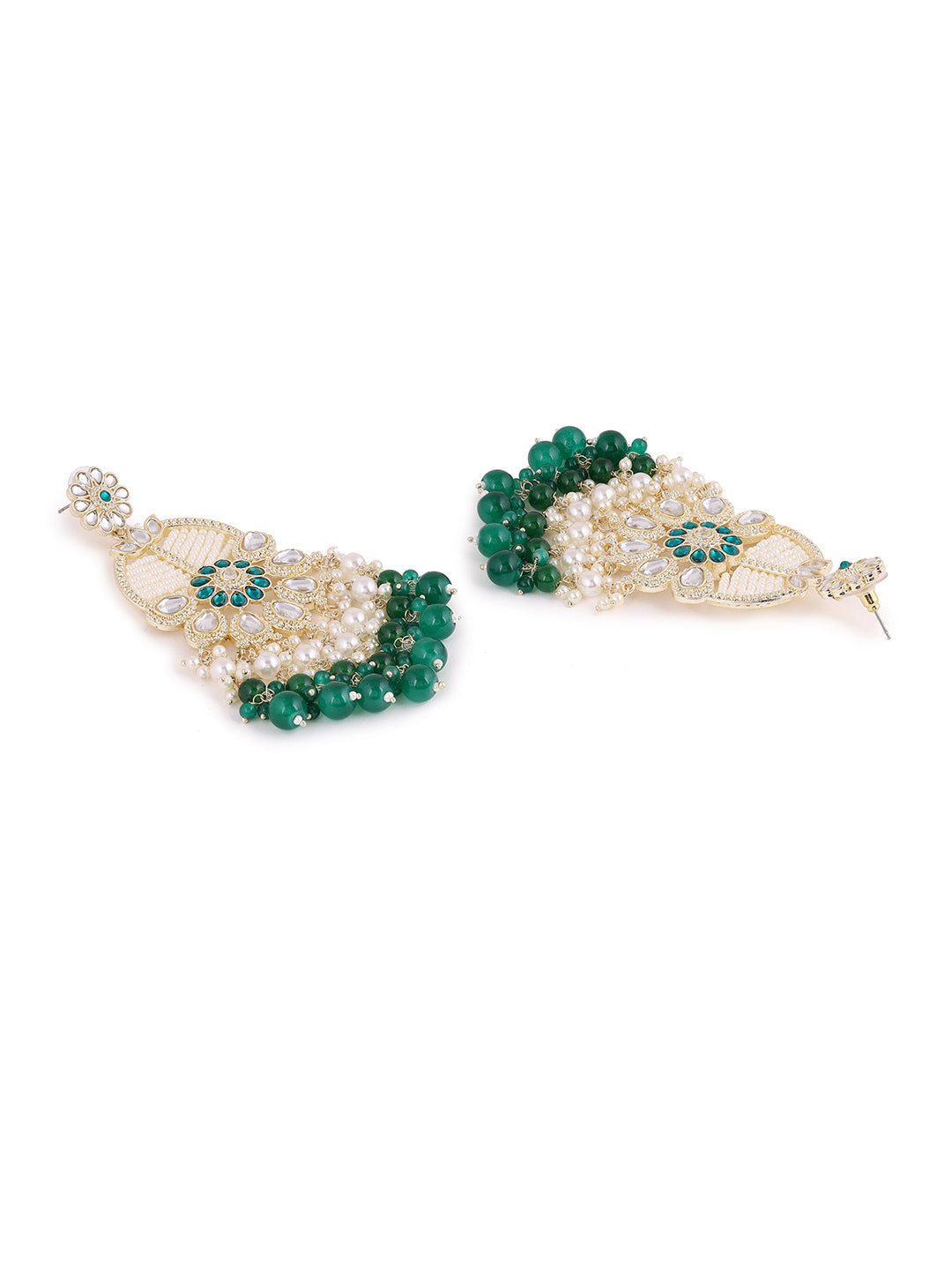 Agaami Floral Green Beads and Pearl Earrings