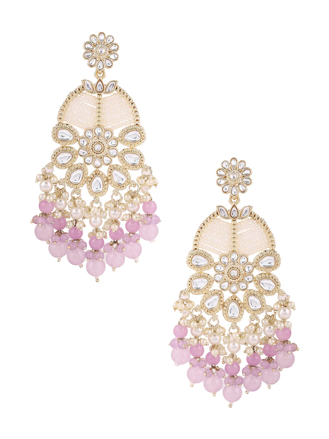 Agaami Lavender Beads Floral Kundan Pearl Earrings