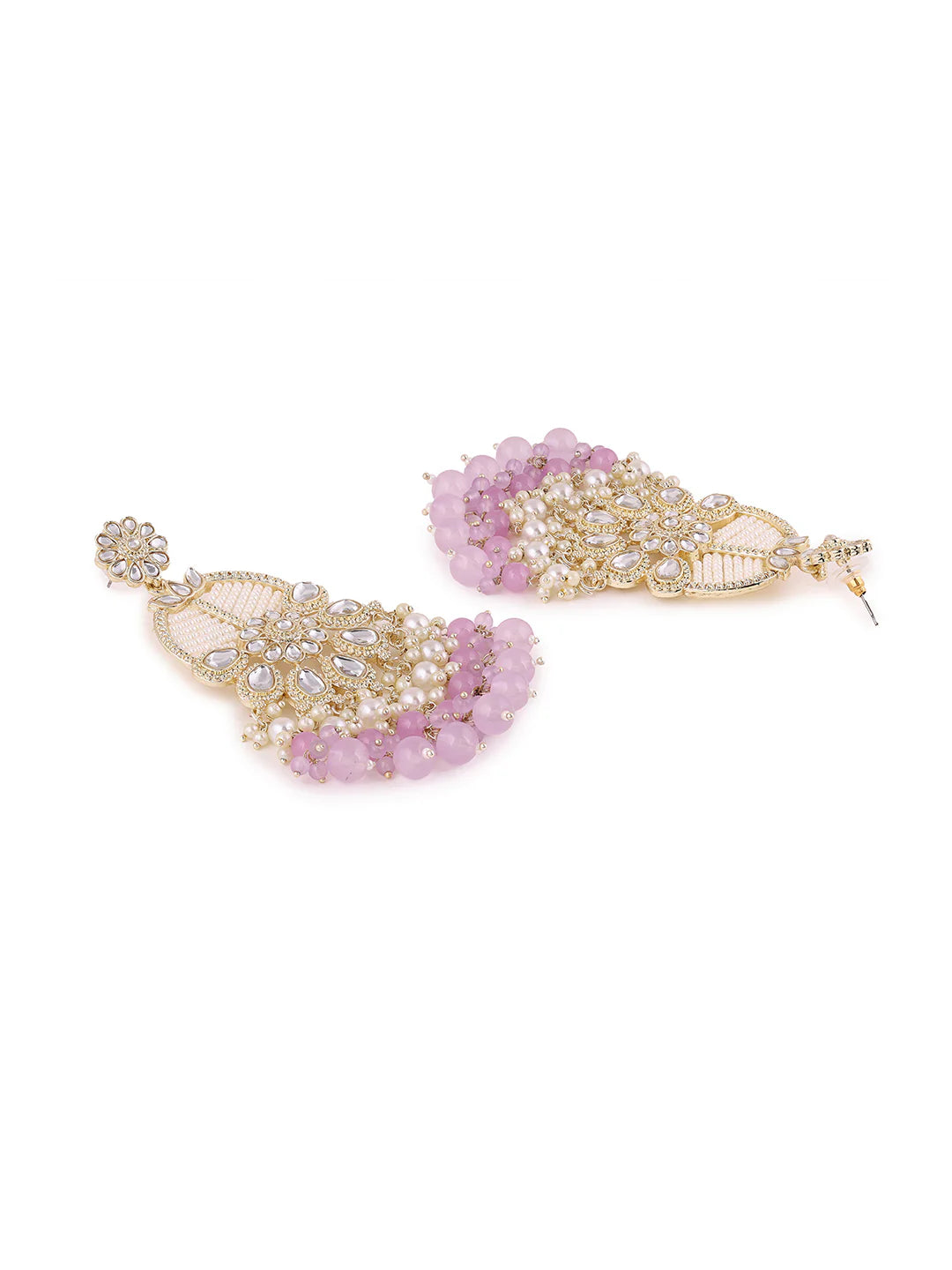 Agaami Lavender Beads Floral Kundan Pearl Earrings