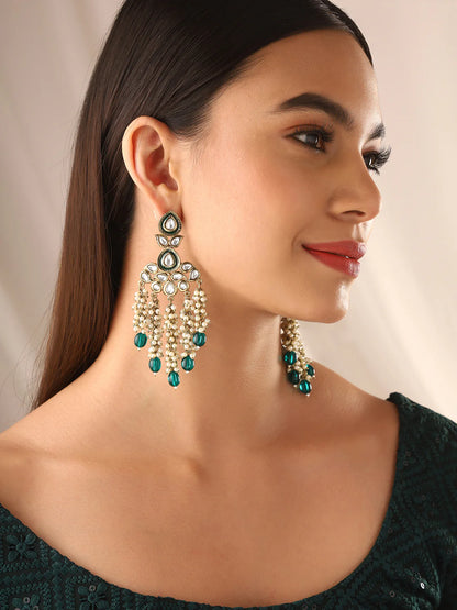 Agaami Green Kundan Pearl Drop Earrings