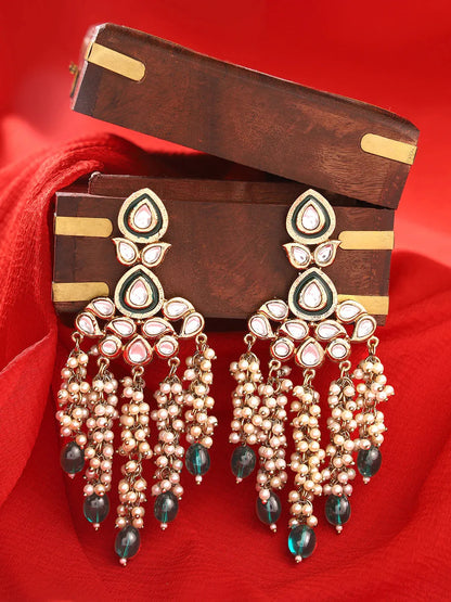 Agaami Green Kundan Pearl Drop Earrings