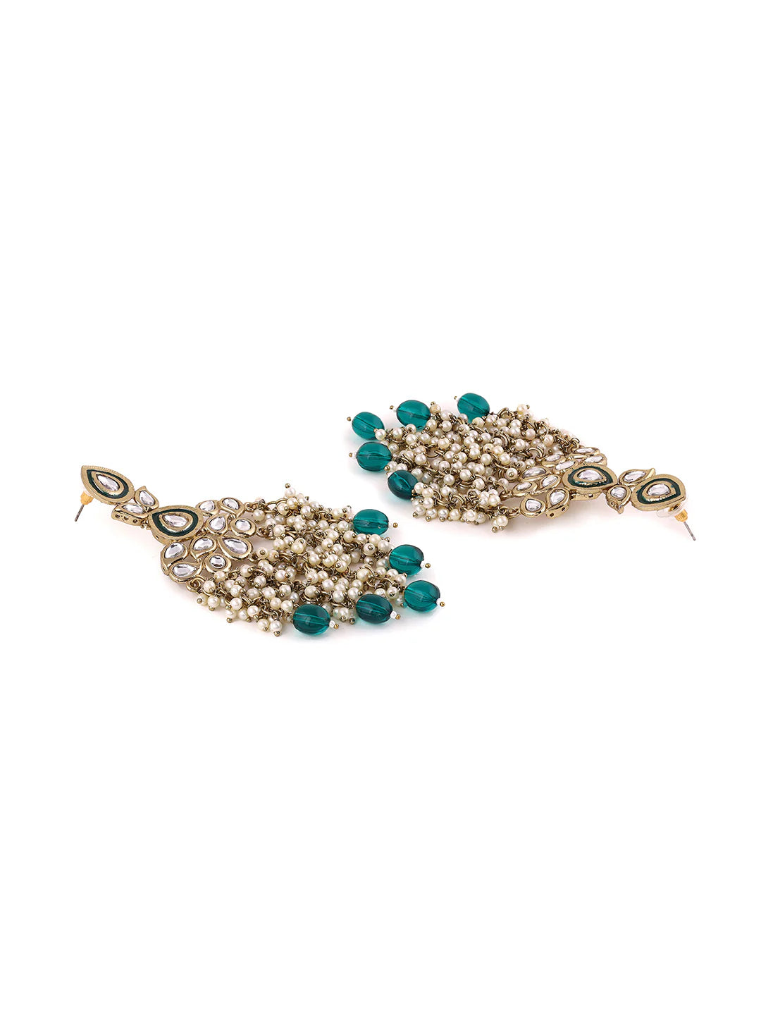 Agaami Green Kundan Pearl Drop Earrings
