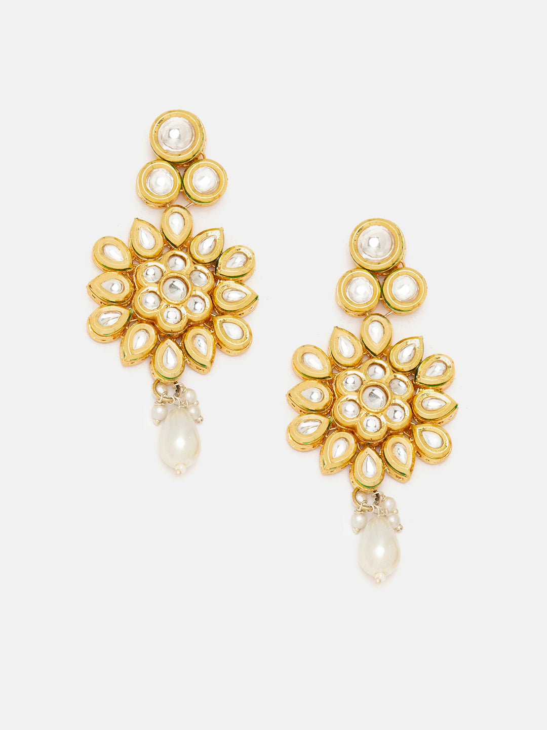 Agaami Gold Plated Bloom Exquisite Pearl and Kundan Drop Earrings