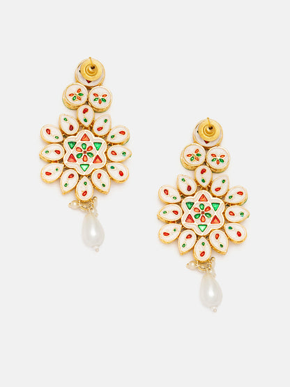 Agaami Gold Plated Bloom Exquisite Pearl and Kundan Drop Earrings