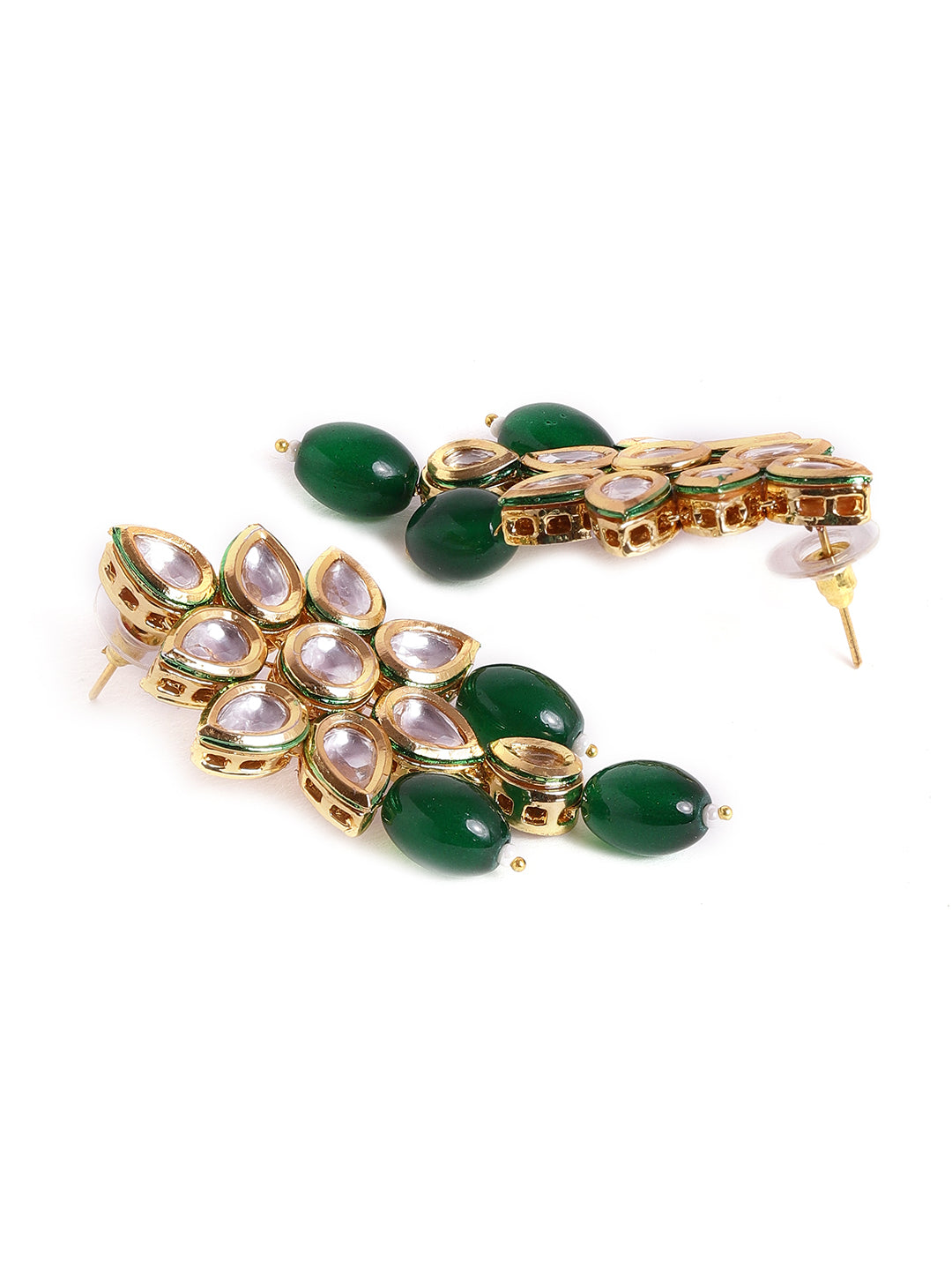Agaami Blooming floral green beads drop style gold plated push back earrings