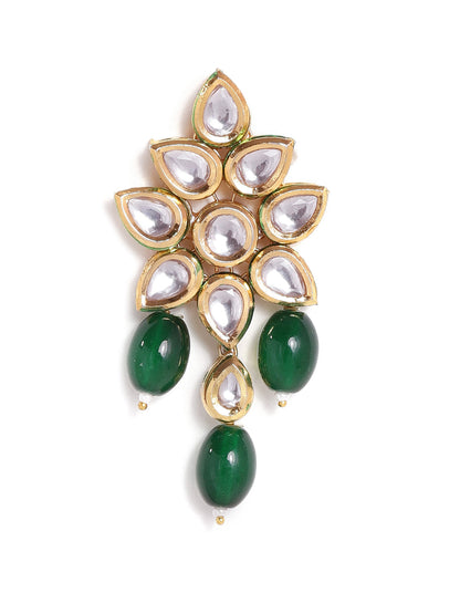 Agaami Blooming floral green beads drop style gold plated push back earrings