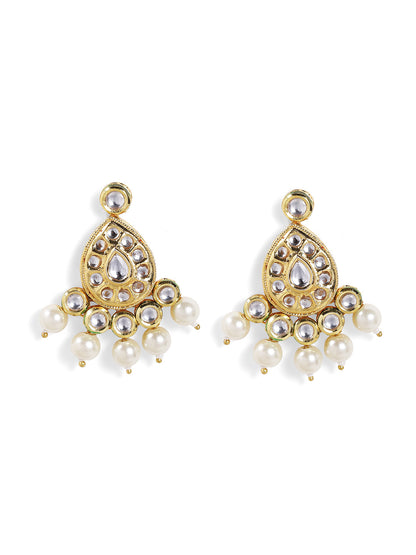 Agaami Drop Style Kundan Gold Plated Pearls Drop Earrings