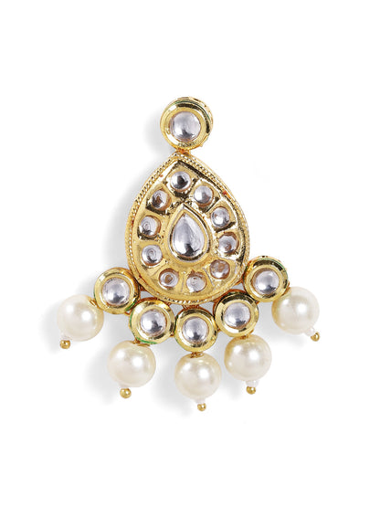 Agaami Drop Style Kundan Gold Plated Pearls Drop Earrings