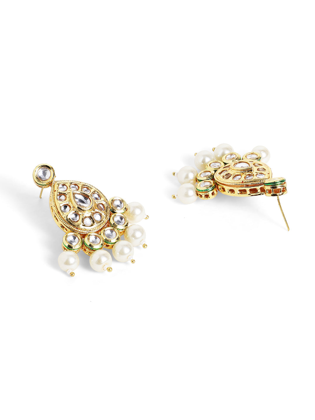 Agaami Drop Style Kundan Gold Plated Pearls Drop Earrings