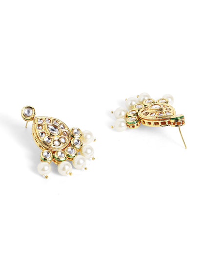 Agaami Drop Style Kundan Gold Plated Pearls Drop Earrings