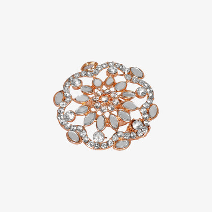 Exquisite Rose Gold-Tone Mirrored & Rhinestone Statement Ring