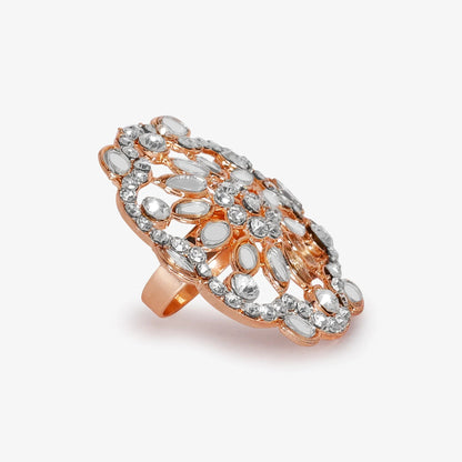 Exquisite Rose Gold-Tone Mirrored & Rhinestone Statement Ring