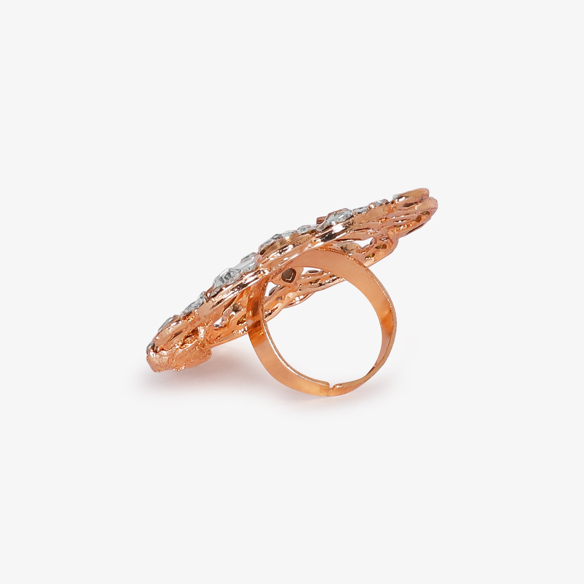Exquisite Rose Gold-Tone Mirrored & Rhinestone Statement Ring