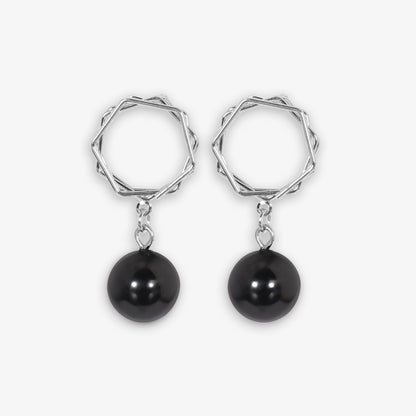 Silver & Black Pearl Stud Earrings – Elegant Minimal Design