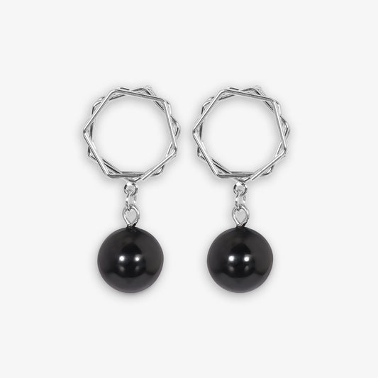 Silver & Black Pearl Stud Earrings – Elegant Minimal Design
