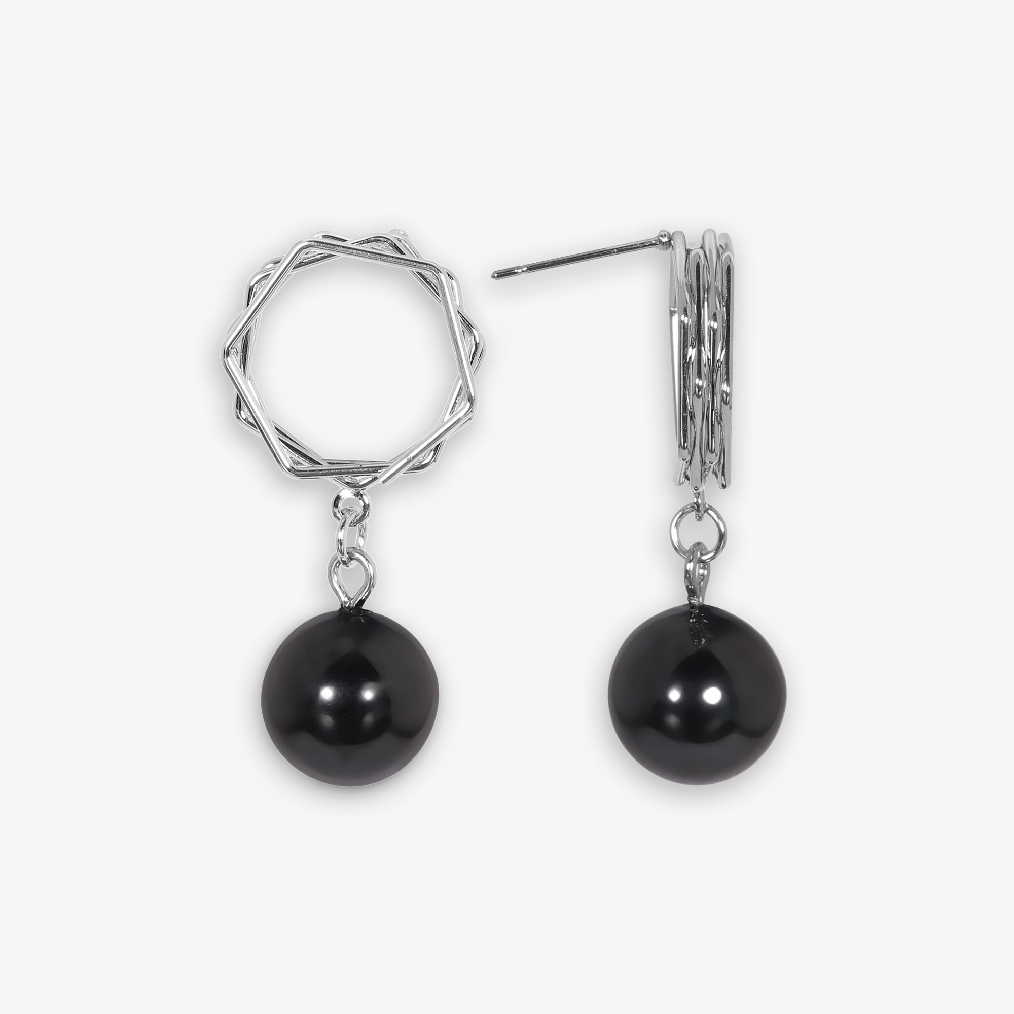 Silver & Black Pearl Stud Earrings – Elegant Minimal Design