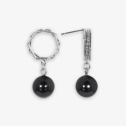 Silver & Black Pearl Stud Earrings – Elegant Minimal Design