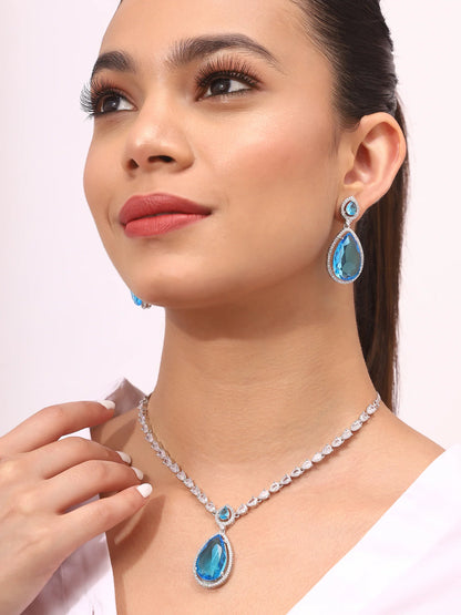 Agaami American Diamond and Stylish Jewellery Set in Floral Pattern For Women's