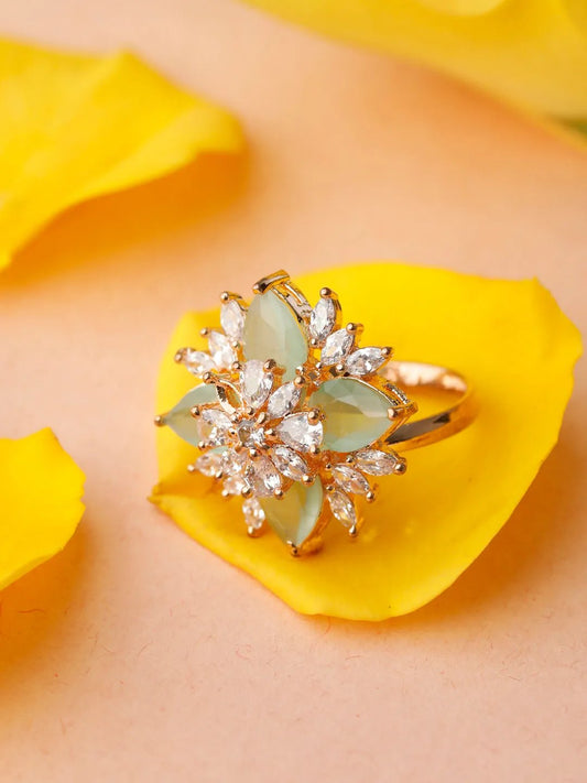 Agaami Contemporary Mint Green American Diamond Rose Gold Ring
