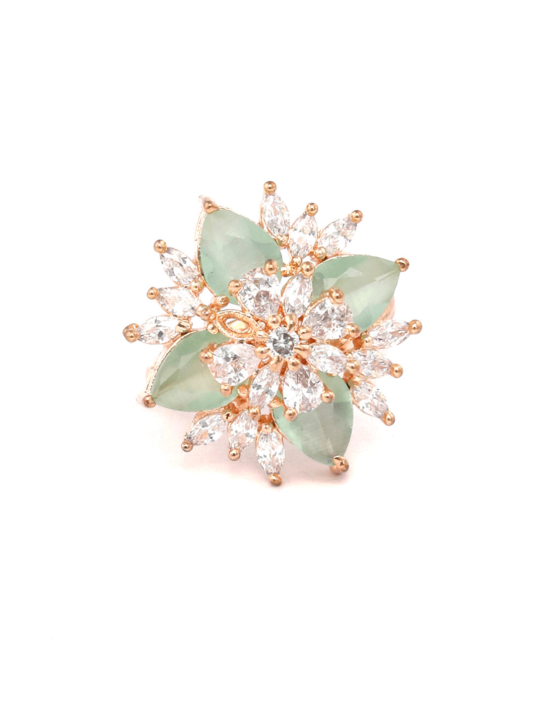 Agaami Contemporary Mint Green American Diamond Rose Gold Ring