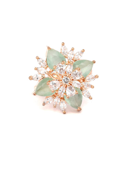 Agaami Contemporary Mint Green American Diamond Rose Gold Ring