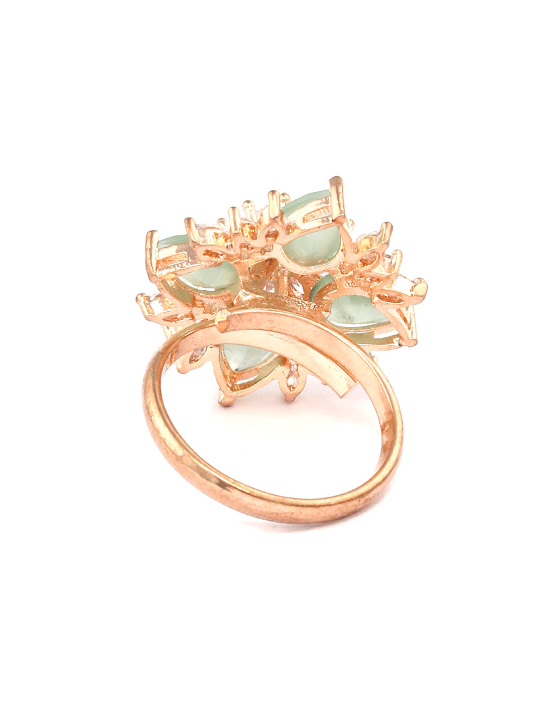 Agaami Contemporary Mint Green American Diamond Rose Gold Ring