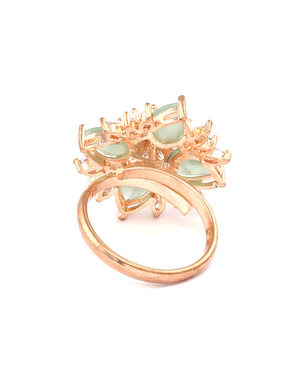 Agaami Contemporary Mint Green American Diamond Rose Gold Ring