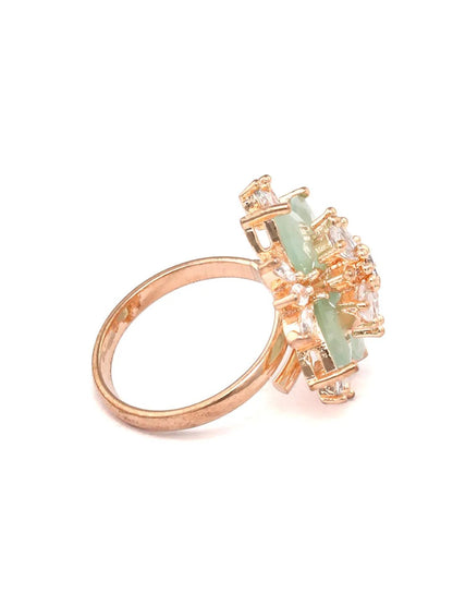 Agaami Contemporary Mint Green American Diamond Rose Gold Ring