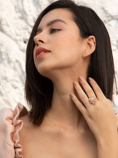 Agaami Contemporary Pink American Diamond Rose Gold Floral Ring