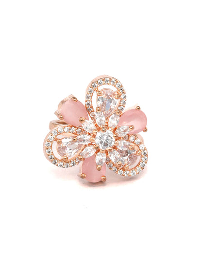 Agaami Contemporary Pink American Diamond Rose Gold Floral Ring