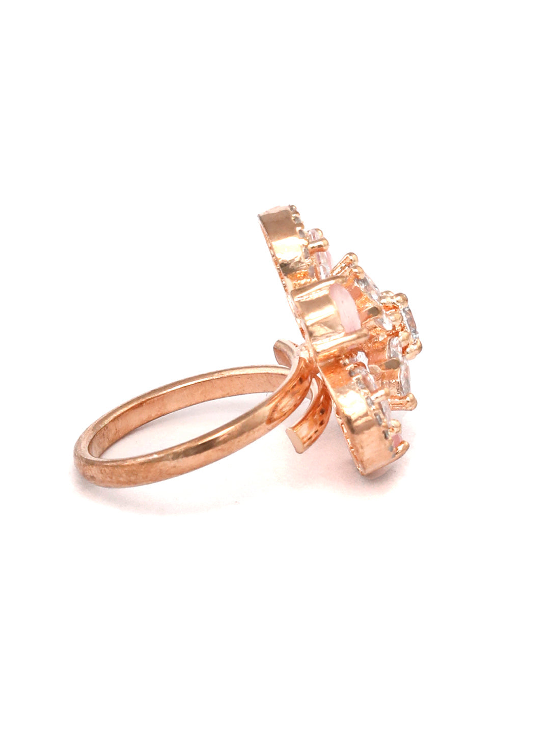 Agaami Contemporary Pink American Diamond Rose Gold Floral Ring