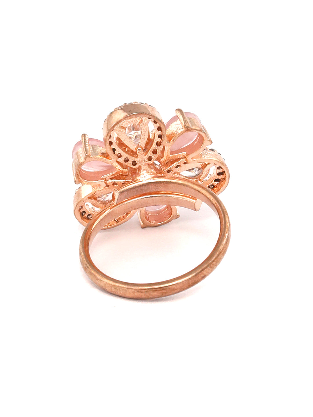 Agaami Contemporary Pink American Diamond Rose Gold Floral Ring