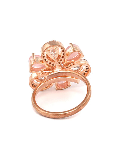 Agaami Contemporary Pink American Diamond Rose Gold Floral Ring