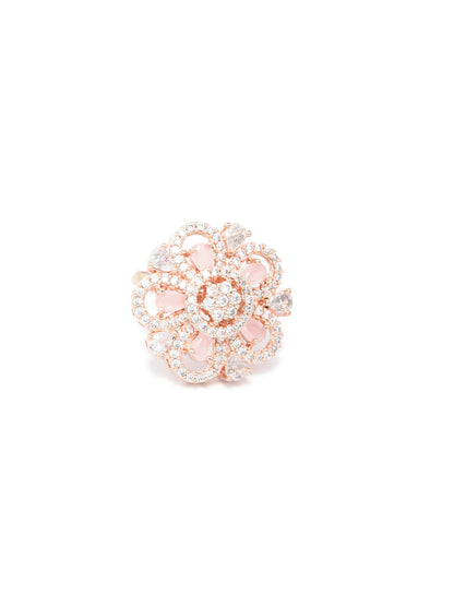 Agaami Pink Floral American Diamond Rose Gold Ring
