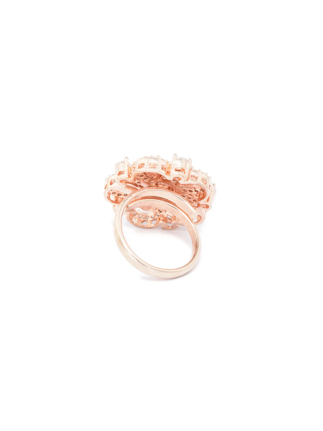 Agaami Pink Floral American Diamond Rose Gold Ring