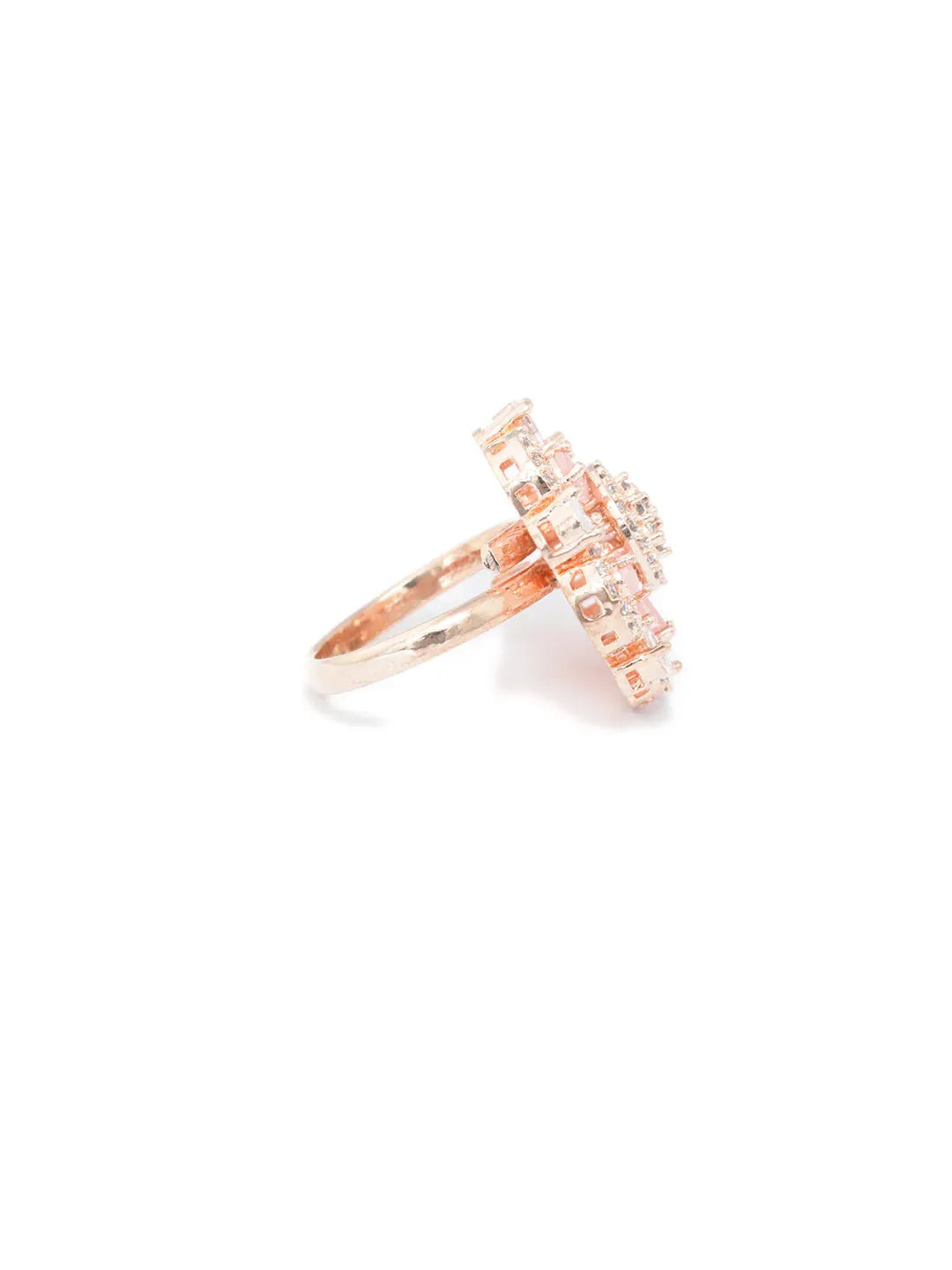 Agaami Pink Floral American Diamond Rose Gold Ring